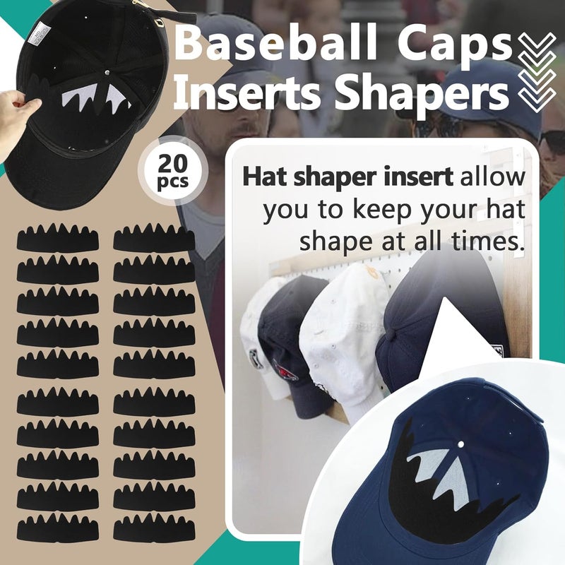Gfdoso 20Pcs Hat Shaper Insert - Baseball Caps Inserts Shapers, Reusable Crown Support Brim Cap - Black Hat Insert to Keep Shape for Snapback Cap, Ball Sports Hat and More - Image 2